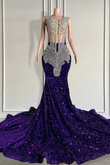 Sequined Sleeveless Mermaid Prom Dress with Beadings-Ballbella