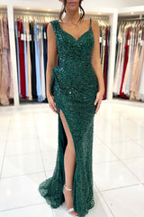 Sequins Mermaid Evening Dress with Split for Emeralds-ballbellauk