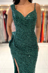 Sequins Mermaid Evening Dress with Split for Emeralds-ballbellauk