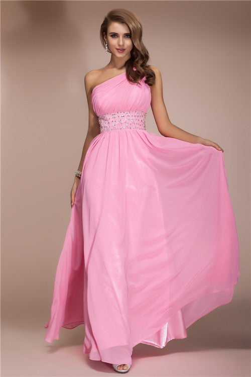 SheathOne Shoulder Beading Long Sleeveless Evening Dress Chiffon-ballbellauk