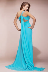 SheathOne Shoulder Beading Sleeveless Slit Long Evening Dress Chiffon-ballbellauk