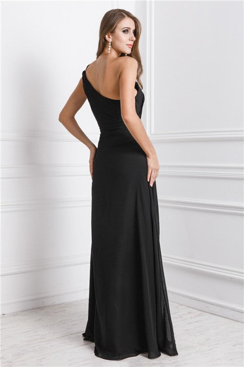 SheathOne Shoulder Sleeveless Long Beading Prom Dress-ballbellauk