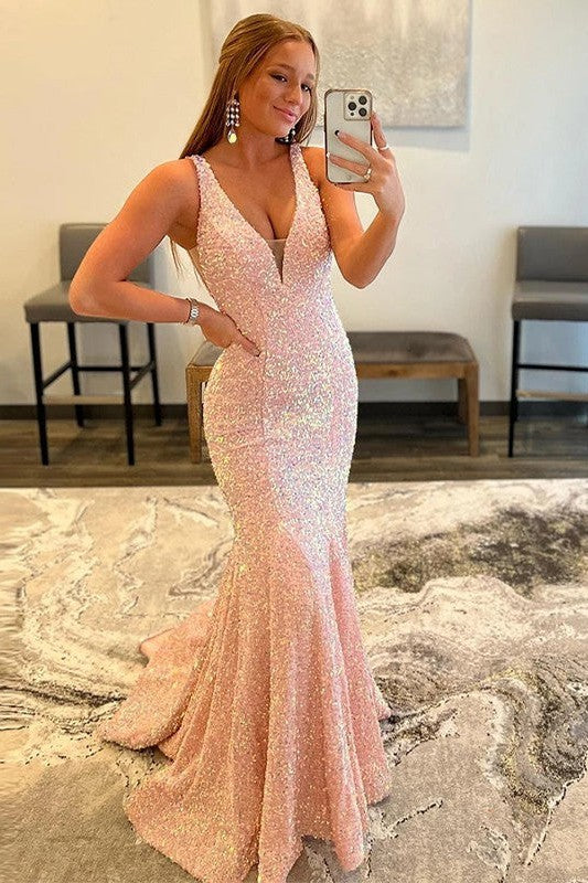 SheathRuffles V-neck Sleeveless Prom Dress-ballbellauk