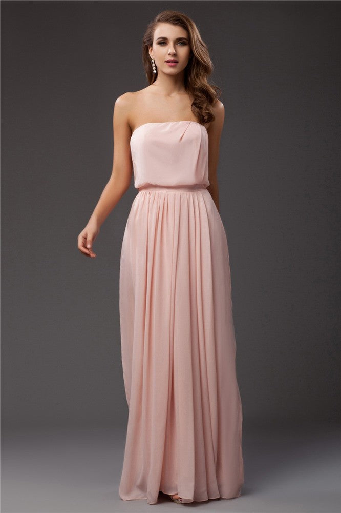SheathStrapless Sleeveless Long Ruffles Evening Dress Chiffon-ballbellauk