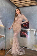 Shine Bright in a Mermaid Long Sleeve Sequins Prom Dress UK-ballbellauk