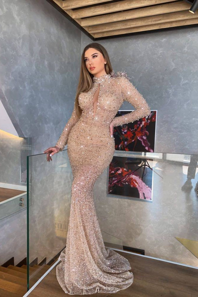 Shine Bright in a Mermaid Long Sleeve Sequins Prom Dress UK-ballbellauk