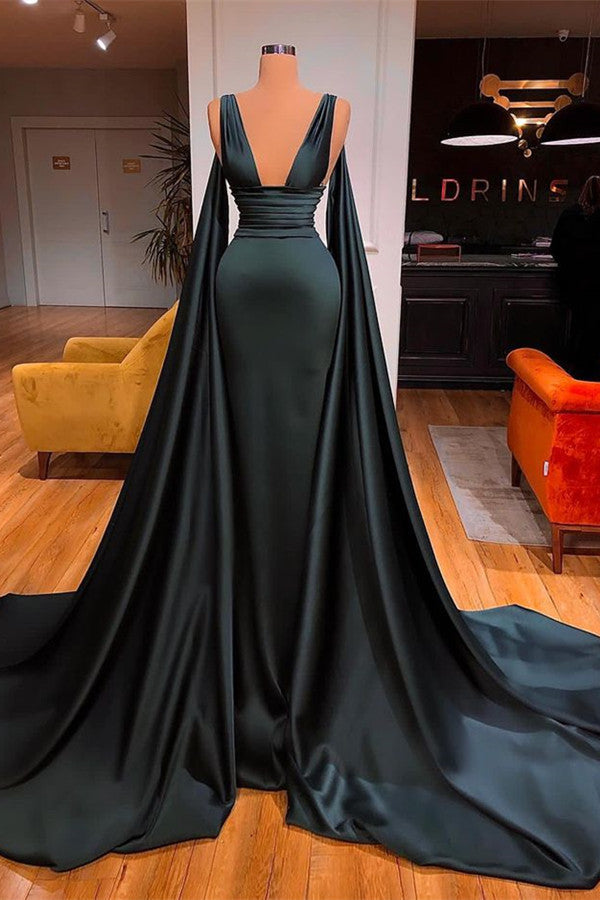 Shinning Deep V-Neck Long Ball Dresses Mermaid Prom Dress With Ruffles Sleeveless-ballbellauk