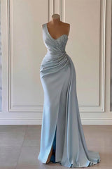 Sky Blue Luxury One-Shoulder Prom Dress UK with Mermaid Split and Ruffles-ballbellauk