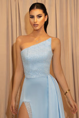 Sky Blue Sleeveless Split Mermaid Evening Dress with Sequins-ballbellauk