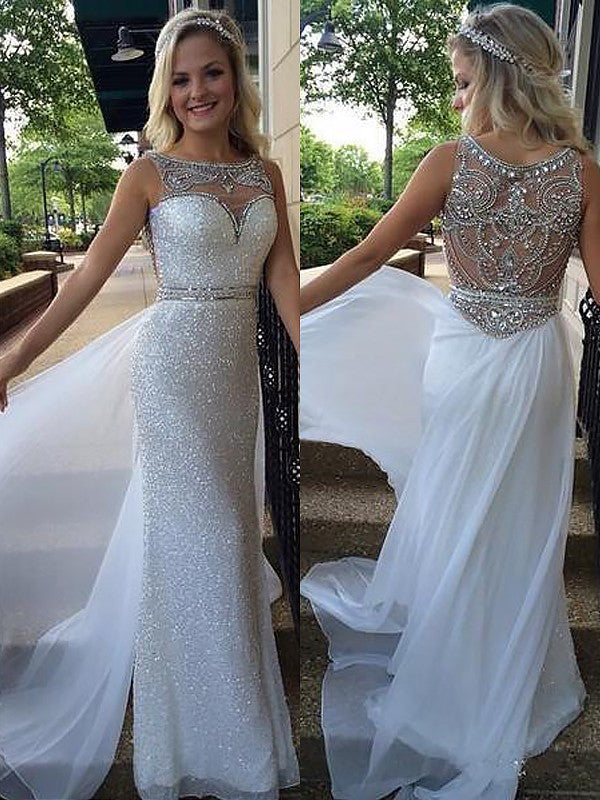 Sleeveless Amazing Bateau Beading Chiffon Prom Dress-ballbellauk