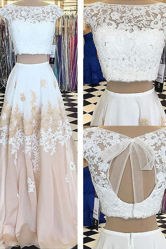 Sleeveless Amazing Bateau Chiffon Lace Long Two Piece Prom Dress-ballbellauk