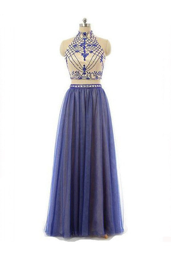 Sleeveless Amazing Chiffon Beading Long Two Piece Prom Dress-ballbellauk