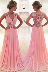 Sleeveless Amazing Chiffon Lace V-neck Prom Dress-ballbellauk