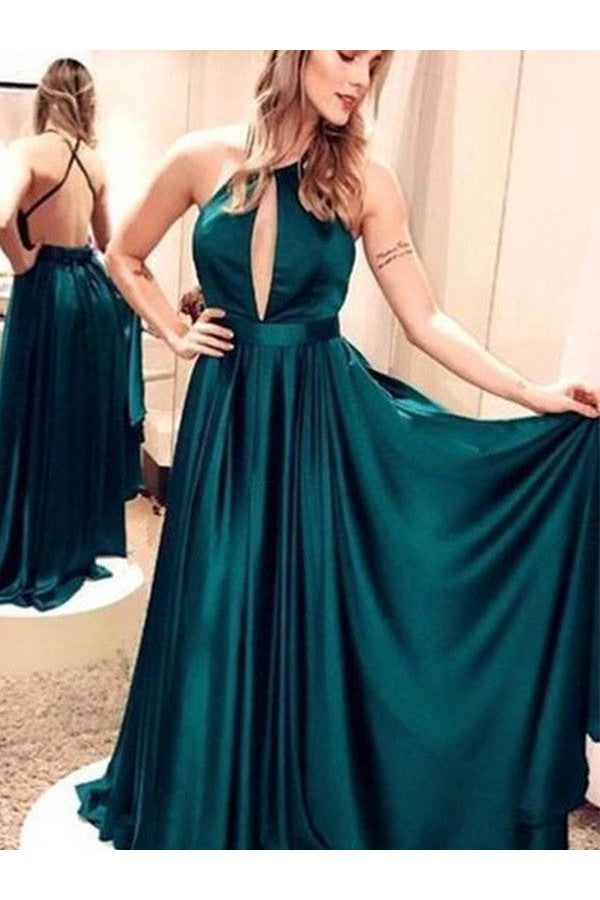Sleeveless Amazing Halter Elastic Woven Prom Dress Long Online-ballbellauk