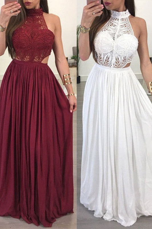 Sleeveless Amazing Long Chiffon Lace Prom Dress-ballbellauk