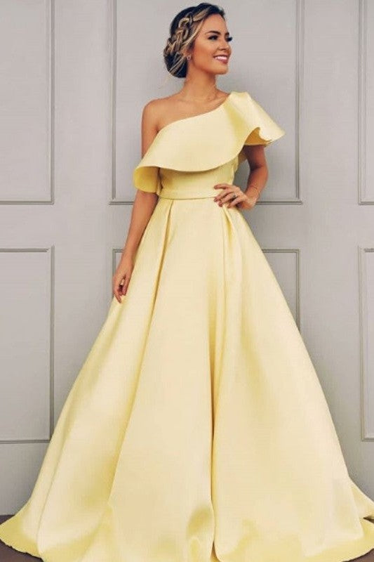 Sleeveless Amazing Long Ruffles One-Shoulder Elegant Evening Dress-ballbellauk
