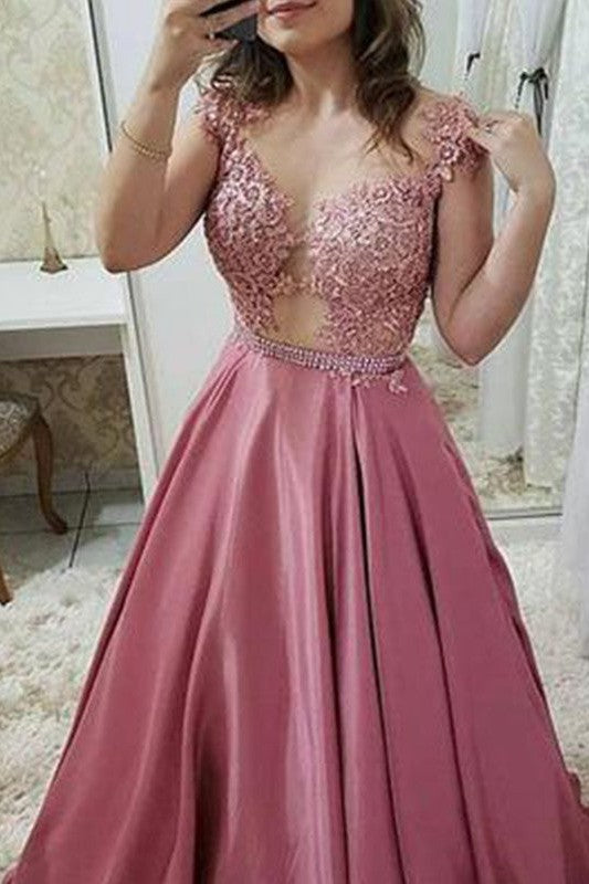 Sleeveless Amazing Long Scoop With Appliques Elegant Evening Dress-ballbellauk