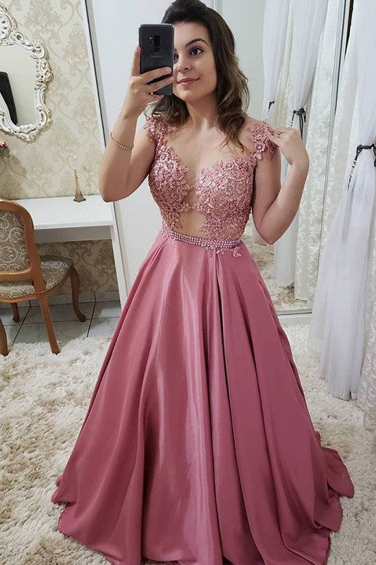 Sleeveless Amazing Long Scoop With Appliques Elegant Evening Dress-ballbellauk