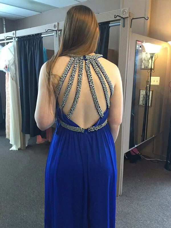 Sleeveless Amazing Long V-neck Chiffon Beading Plus Size Prom Dress-ballbellauk