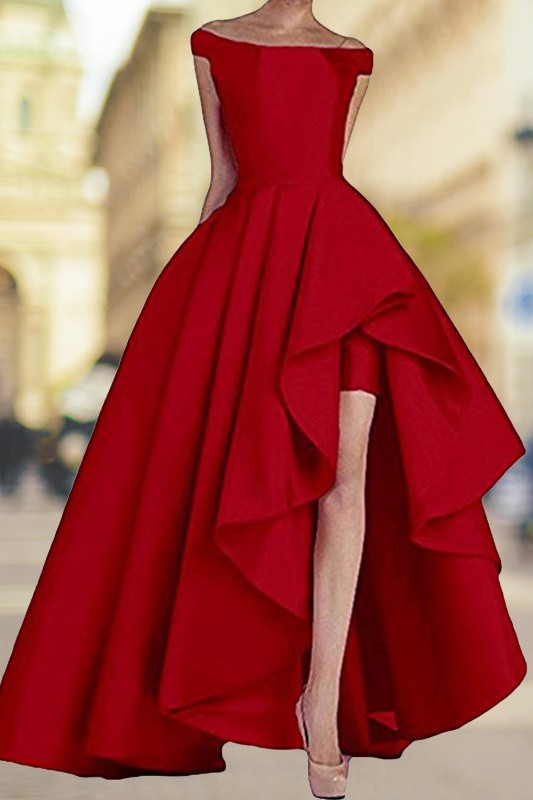 Sleeveless Amazing Off-the-Shoulder Asymmetrical Elegant Evening Dress-ballbellauk