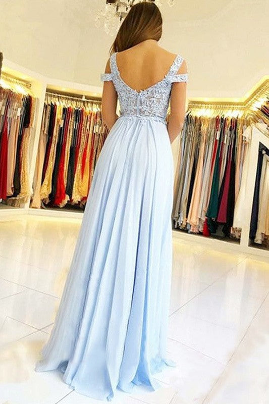 Sleeveless Amazing Off-the-Shoulder Long With Appliques Evening Dress Chiffon-ballbellauk