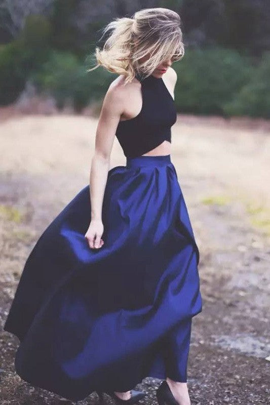 Sleeveless Amazing Ruffles Satin Two Piece Prom Dress-ballbellauk