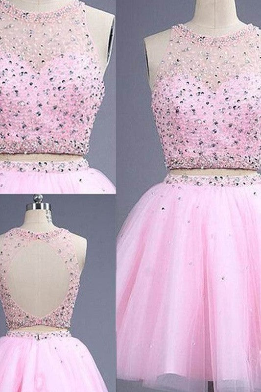 Sleeveless Amazing Scoop Beading Tulle Two Piece Prom Dress-ballbellauk