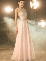 Sleeveless Amazing Scoop Chiffon Crystal Long Prom Dress-ballbellauk