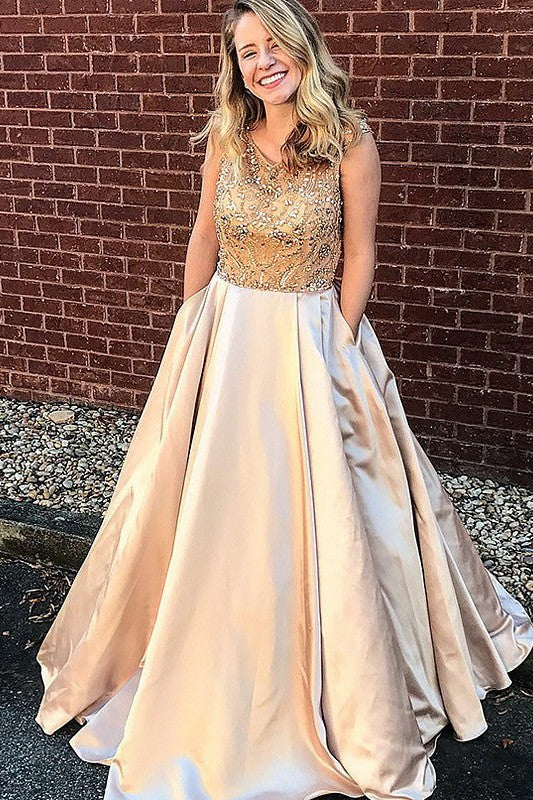 Sleeveless Amazing Scoop Long Beading Elegant Evening Dress-ballbellauk