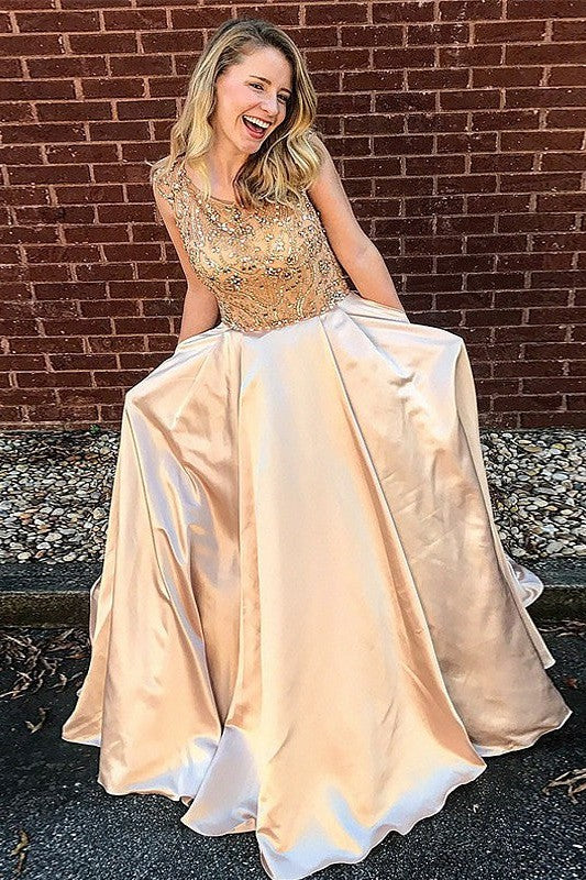 Sleeveless Amazing Scoop Long Beading Elegant Evening Dress-ballbellauk