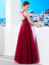 Sleeveless Amazing Scoop Long Beading Tulle Prom Dress-ballbellauk
