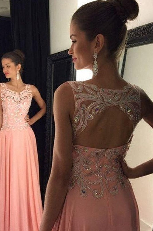 Sleeveless Amazing Scoop Long With Appliques Evening Dress Chiffon-ballbellauk