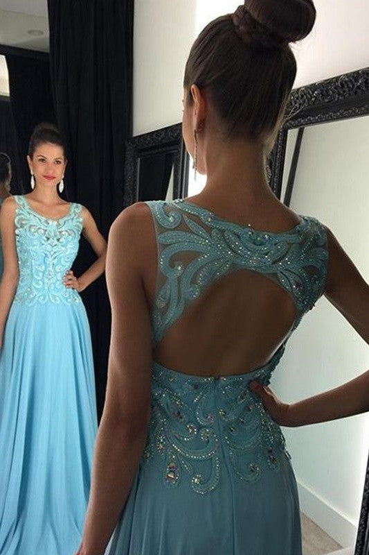 Sleeveless Amazing Scoop Long With Appliques Evening Dress Chiffon-ballbellauk