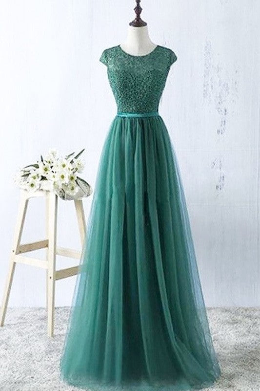 Sleeveless Amazing Scoop Tulle Long Prom Dress-ballbellauk