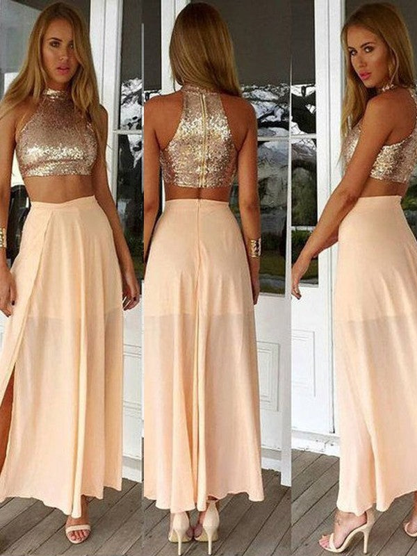 Sleeveless Amazing Sequin Chiffon Ankle-Length Prom Dress-ballbellauk