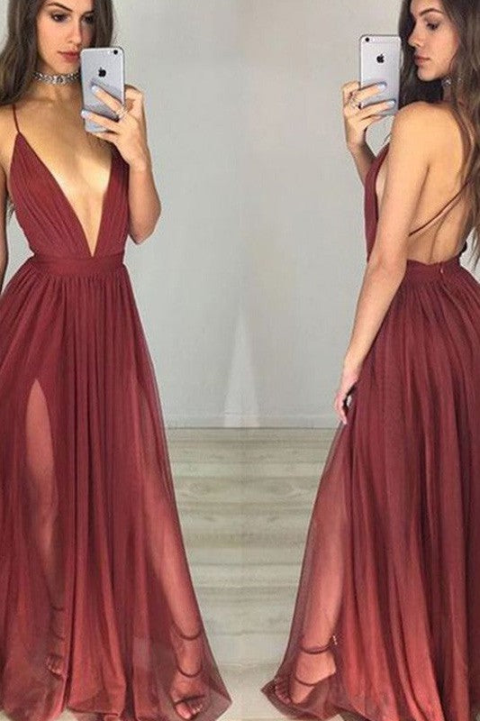 Sleeveless Amazing Spaghetti-Straps Chiffon Long Ruched Prom Dress-ballbellauk