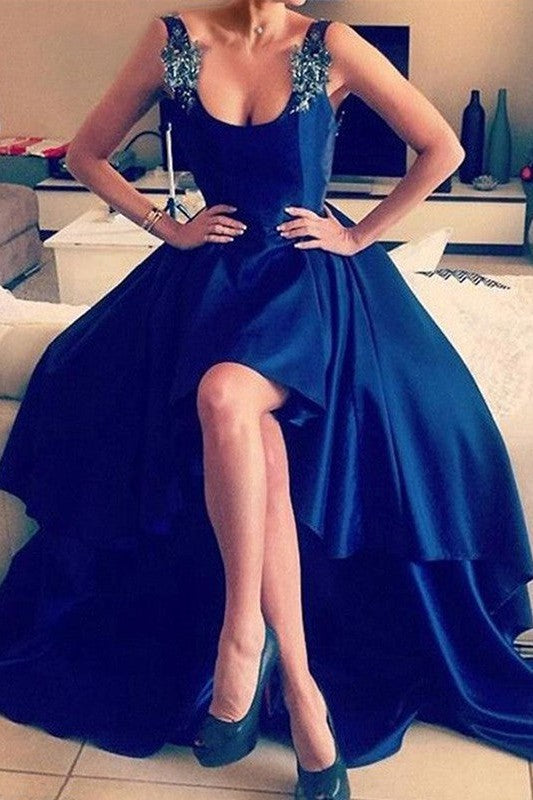 Sleeveless Amazing Square Asymmetrical With Appliques Elegant Evening Dress-ballbellauk