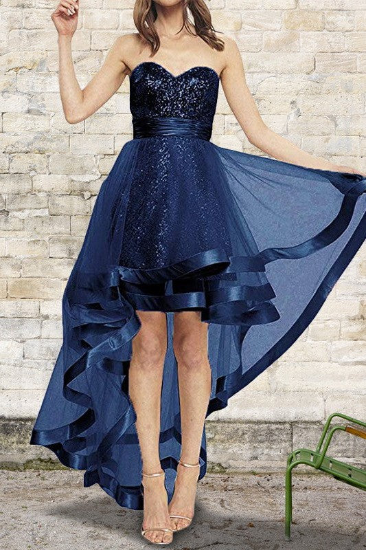 Sleeveless Amazing Sweetheart Sequin Asymmetrical Evening Dress-ballbellauk