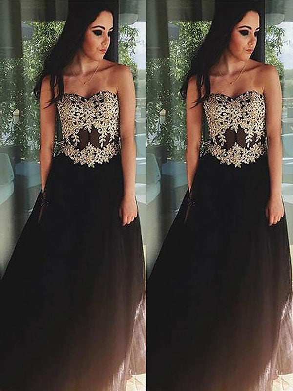 Sleeveless Amazing Sweetheart Tulle With Appliques Long Prom Dress-ballbellauk