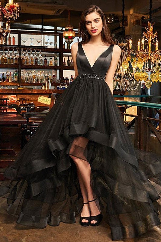 Sleeveless Amazing V-neck Asymmetrical Ruffles Evening Dress-ballbellauk