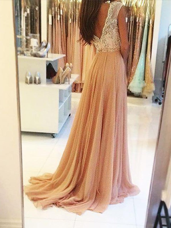 Sleeveless Amazing V-neck Chiffon Beading Prom Dress-ballbellauk