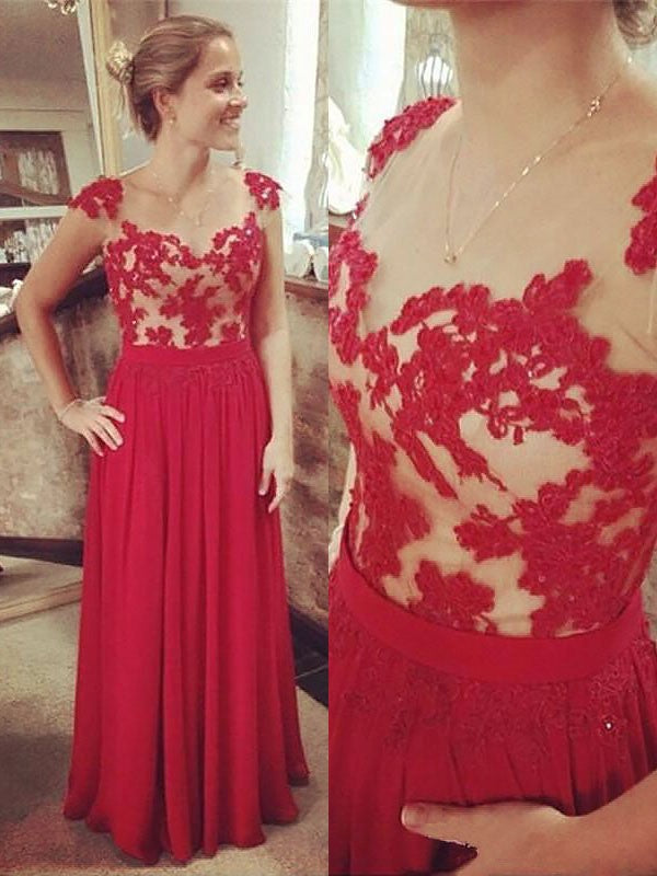 Sleeveless Amazing V-neck Chiffon Lace Long Prom Dress-ballbellauk
