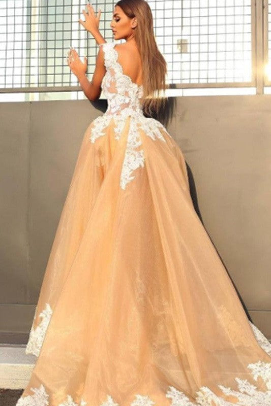 Sleeveless Amazing V-neck Lace Evening Dress-ballbellauk