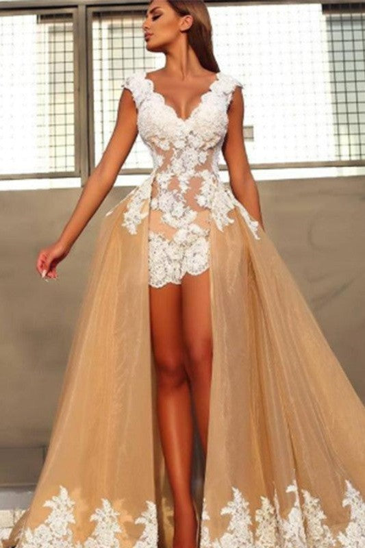 Sleeveless Amazing V-neck Lace Evening Dress-ballbellauk