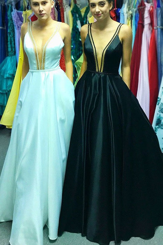 Sleeveless Amazing V-neck Long Ruffles Prom Dress with Satin-ballbellauk