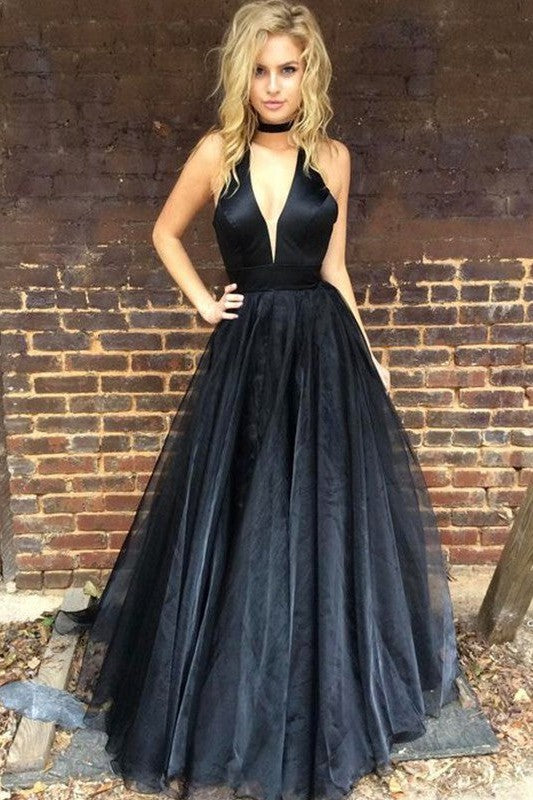 Sleeveless Amazing V-neck Ruffles Long Tulle Prom Dress-ballbellauk