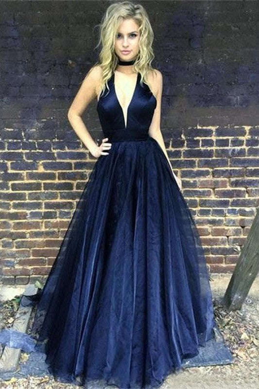 Sleeveless Amazing V-neck Ruffles Long Tulle Prom Dress-ballbellauk