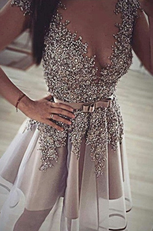 Sleeveless Amazing V-neck Sequin Evening Dress-ballbellauk