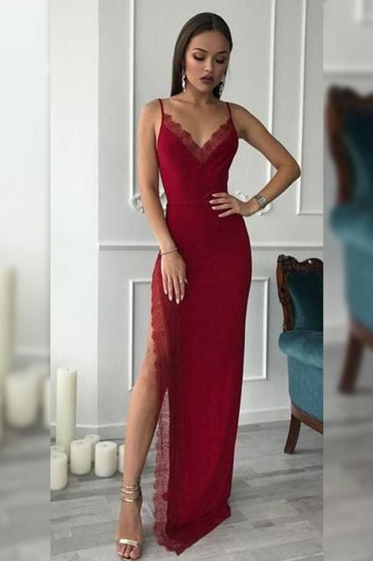 Sleeveless Long V-neck Lace Prom Dress with Chiffon-ballbellauk