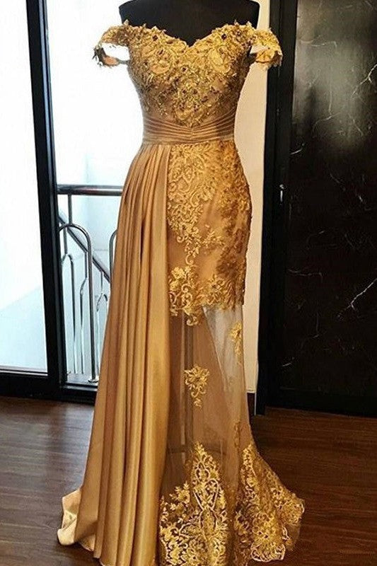 Sleeveless Off-the-Shoulder With Appliques Elastic Woven Elegant Evening Dress-ballbellauk